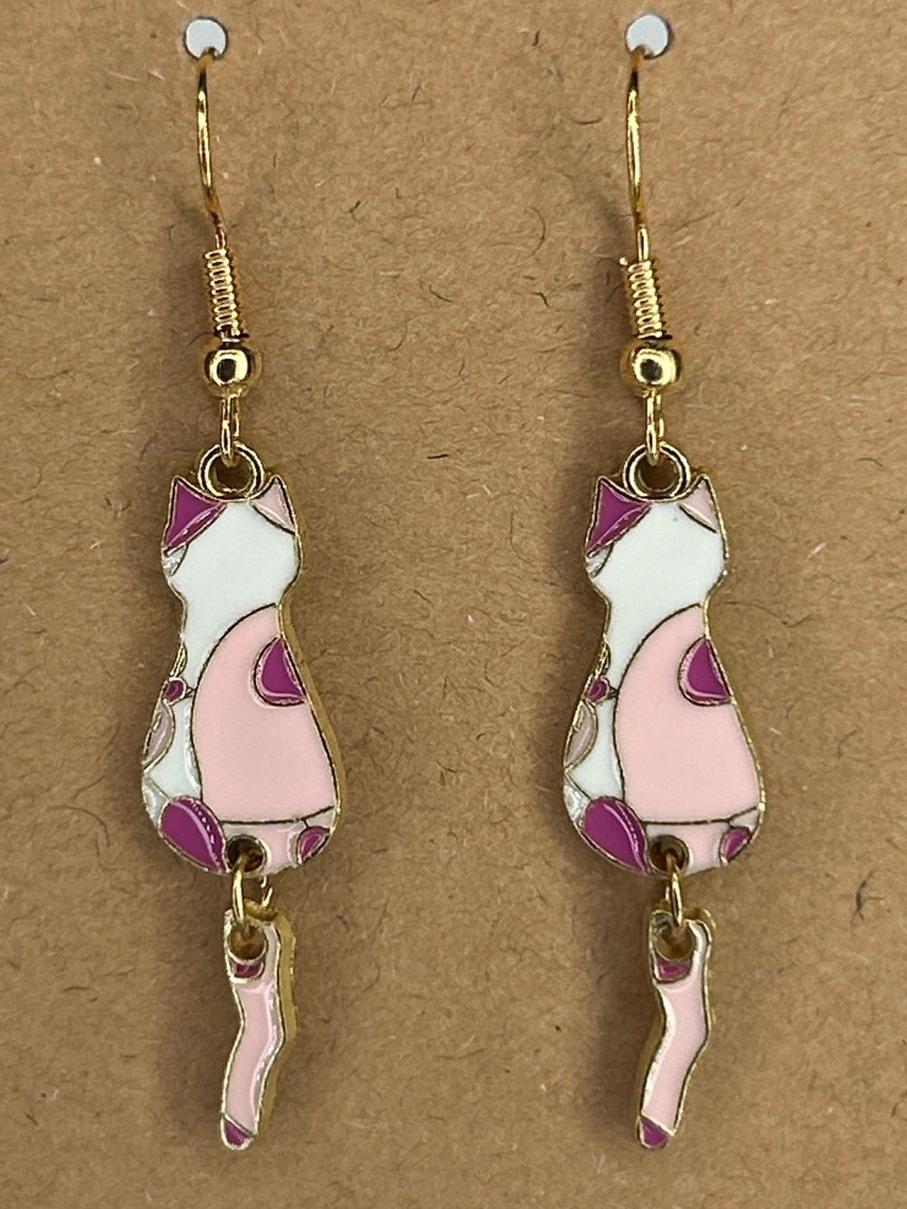 Gold Pink Cat Dangle Earrings Fashion Jewelry